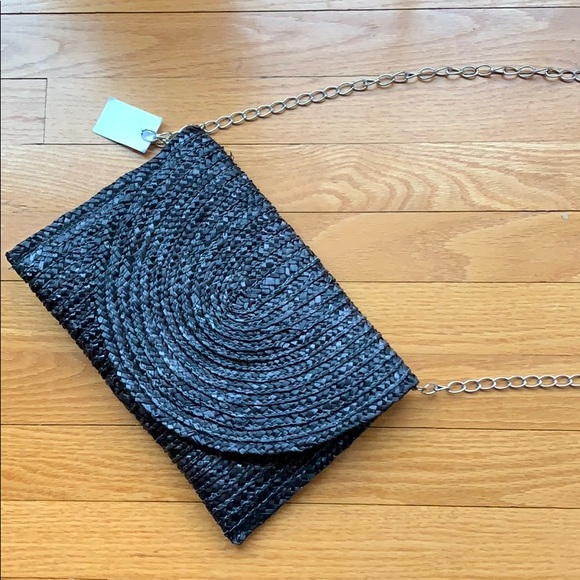 Charlotte Russe Handbags - Black straw crossbody or clutch bag